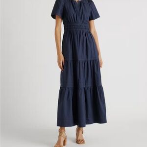 Quince 100% organic cotton poplin tiered Blue Maxi Dress XL new with tags